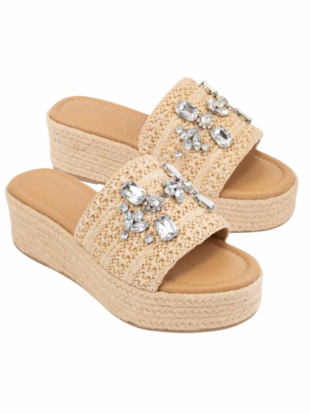 NEW FORTUNE DYNAMIC women's studded platform sandals in natural raffia